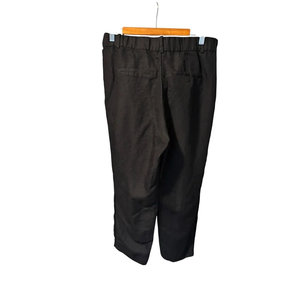 H&M Black Linen Blend Pleated Pants Women's SZ 12 Elastic Waist. Lagenlook. Cool